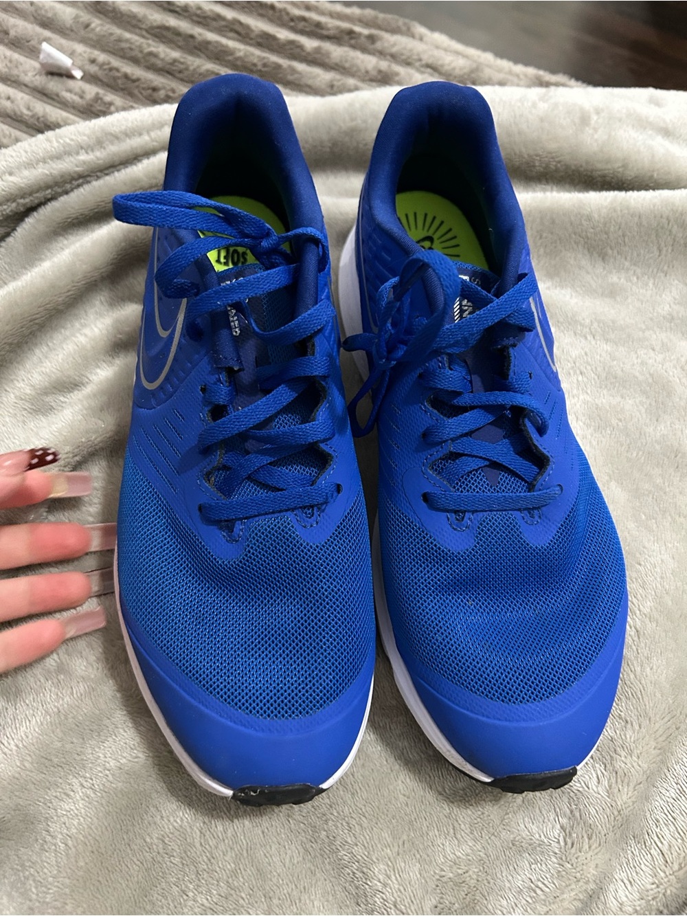 Nike Blue Mesh Running Sneakers with Neon Green Insole